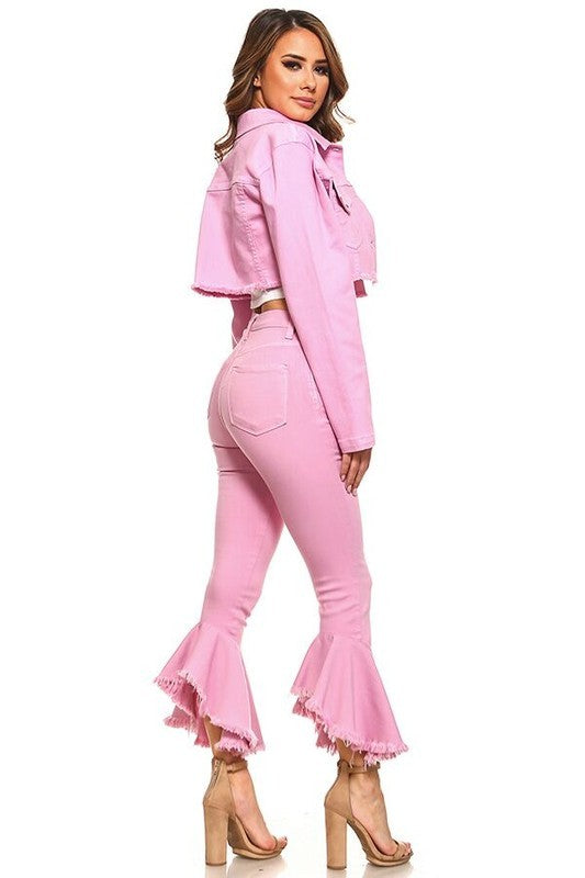 Ruffle Crop Jean in Pink