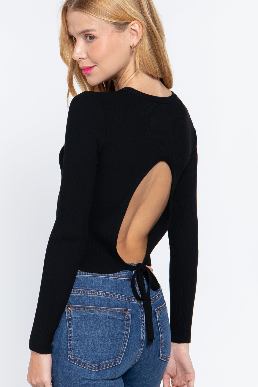 Long Sleeve Open Back Sweater Top