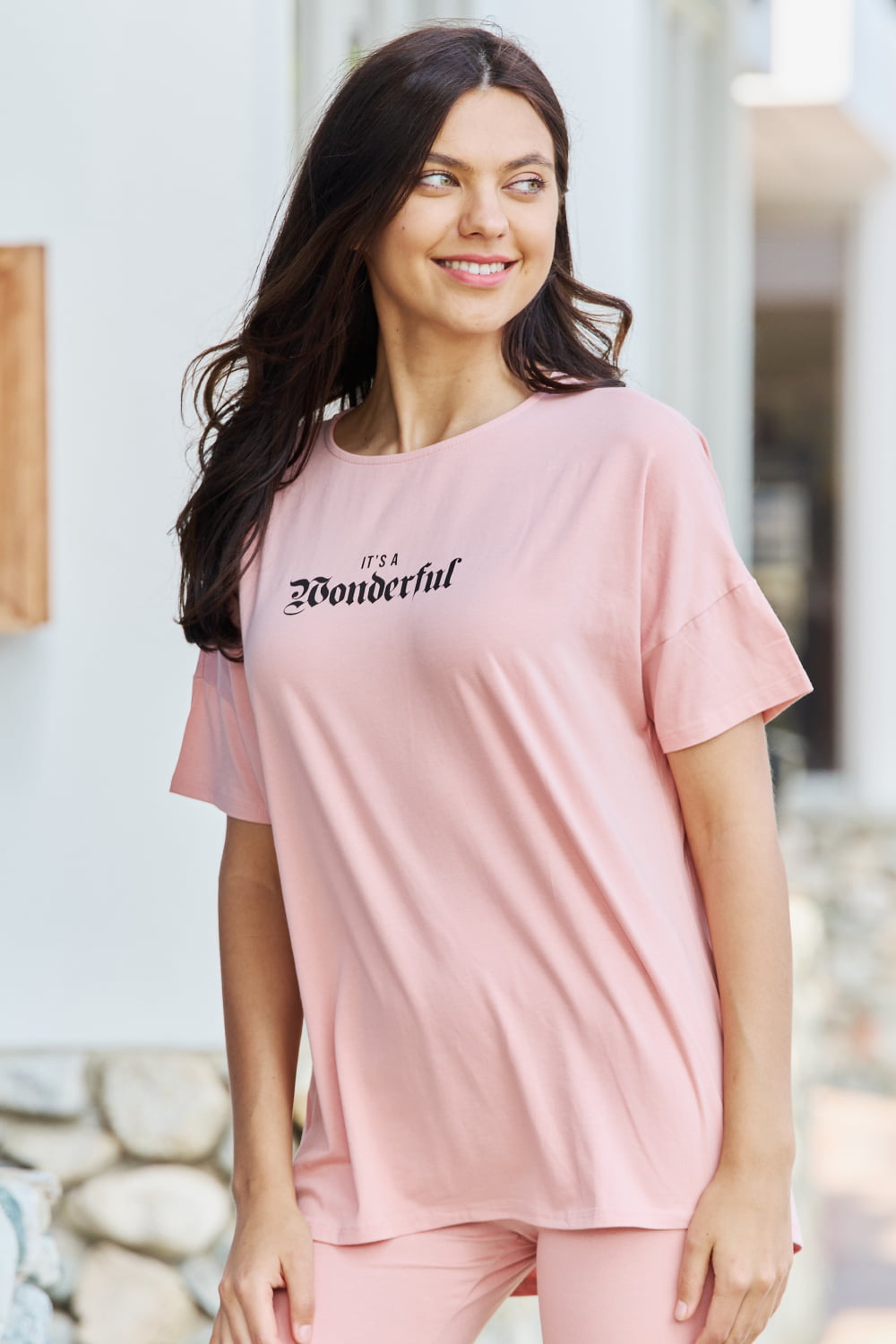 My Go-To T-Shirt and Biker Shorts Lounge Set in Blush Trendsi