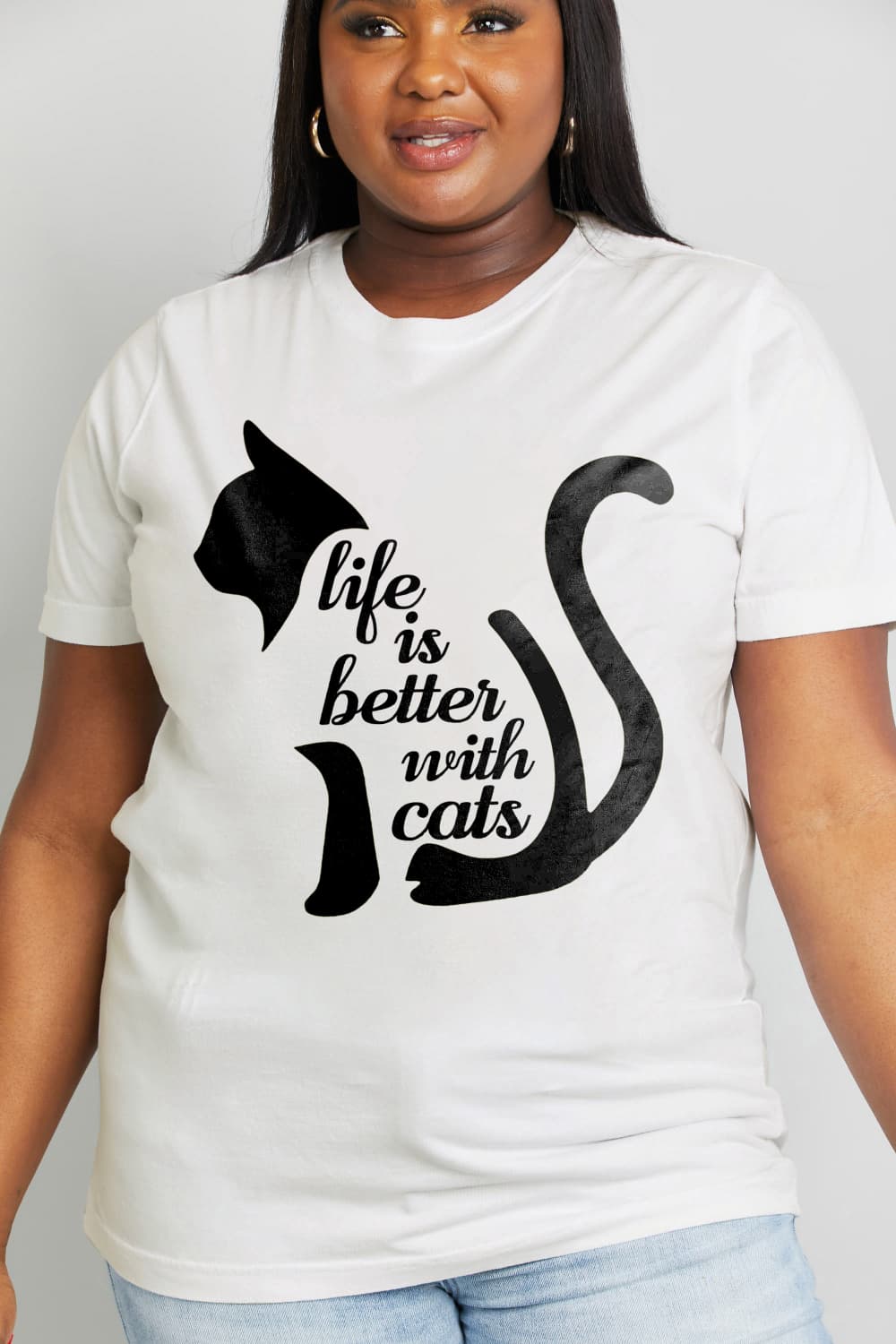 Simply Love Simply Love LIFE IS BETTER WITH CATS Graphic Cotton Tee
