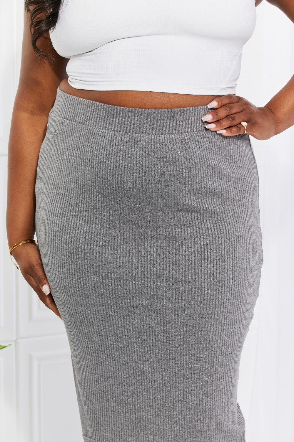 Effortless Class Ribbed Midi Skirt Trendsi