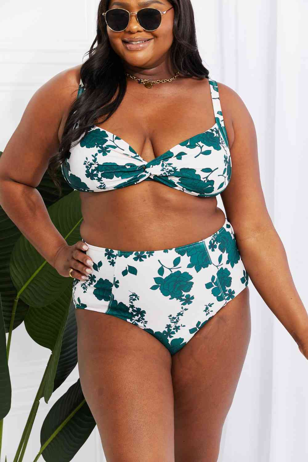 Marina West Swim Take A Dip Twist High-Rise Bikini in Forest