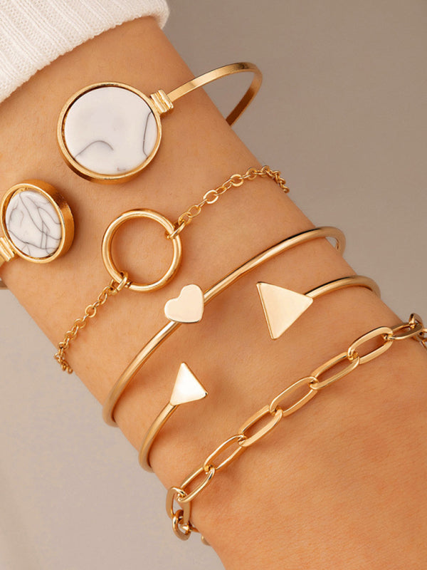 Inlaid Open Five-piece Bracelet Geometric Love Triangle Bracelet Set kakaclo