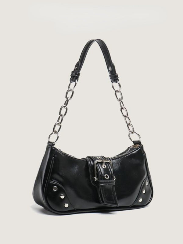 Textured Baguette Retro Shoulder Bag