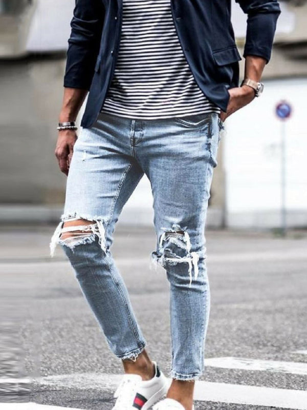 Men's Solid Casual ripped Skinny Jeans kakaclo