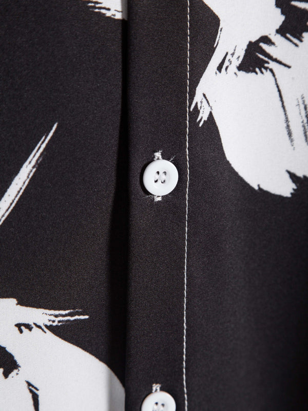 Men's Black Youth Spot Lapel Vacation Style Printed Shirt kakaclo