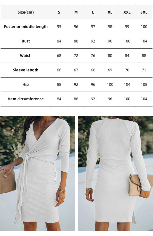 V-Neck Ribbed Belt Dress kakaclo