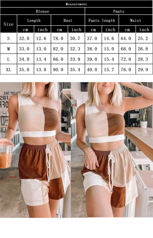 Cross Shoulder Vest Panel Short Set kakaclo