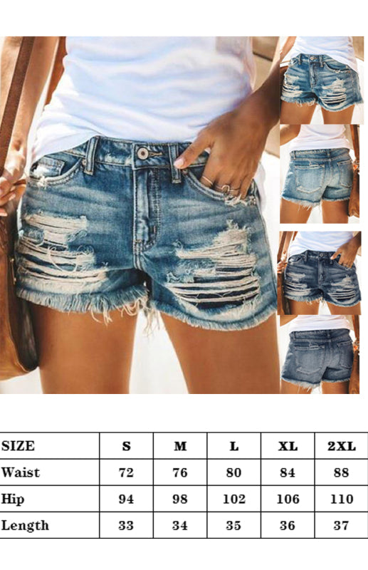 Fringed Cut-Out Denim Shorts kakaclo