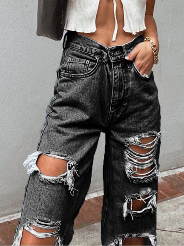 Ripped High Waist Relaxed Baggy Jeans kakaclo