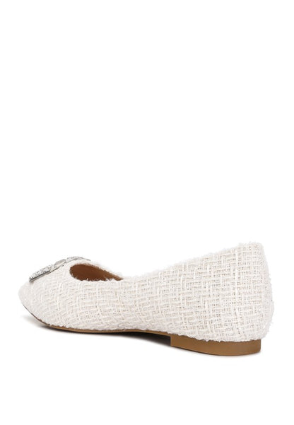 Aria Embellished Jewel Buckle Tweed Ballet Flats