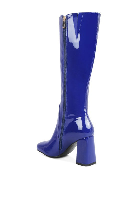 HYPNOTIZE Patent PU Block Heeled Calf Boots