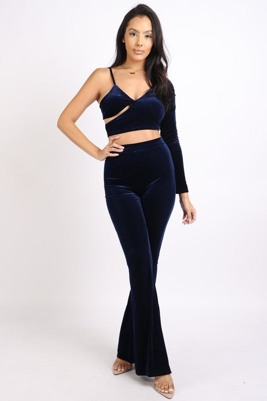 One Shoulder Asymmetric Top and Flare Pants