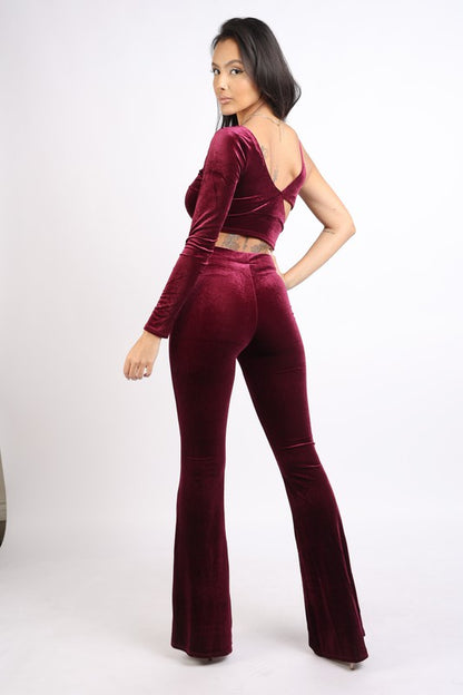 One Shoulder Asymmetric Top and Flare Pants