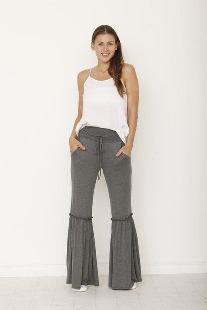 Drawstring Rufflw Wide Leg Pants