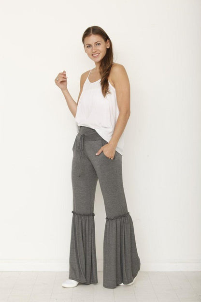 Drawstring Rufflw Wide Leg Pants