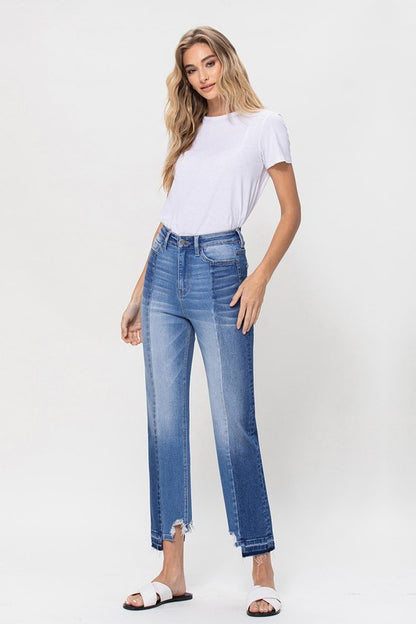 Super High-Rise Jeans Straight W/Contrast & Hem Detail