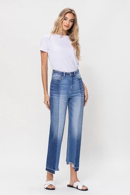 Super High-Rise Jeans Straight W/Contrast & Hem Detail