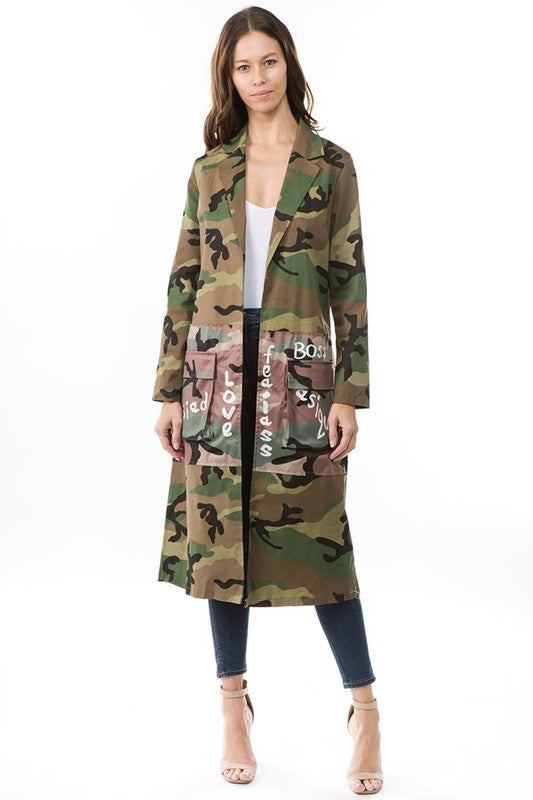 "Sistah" Graphic Print Camo Jacket