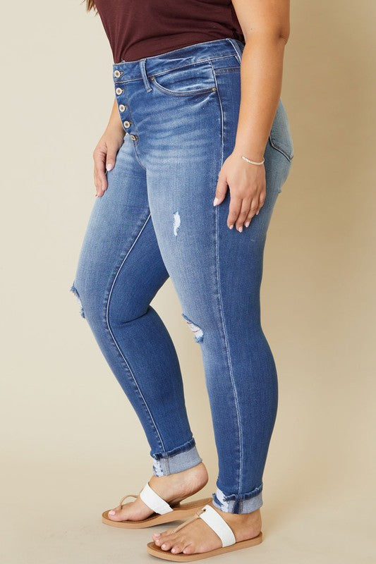 Plus+ High Rise Button Fly Ankle Skinny Jeans