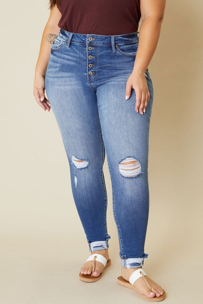 Plus+ High Rise Button Fly Ankle Skinny Jeans