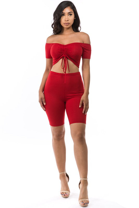 Off Shoulder Top & Biker Short Set By Claude