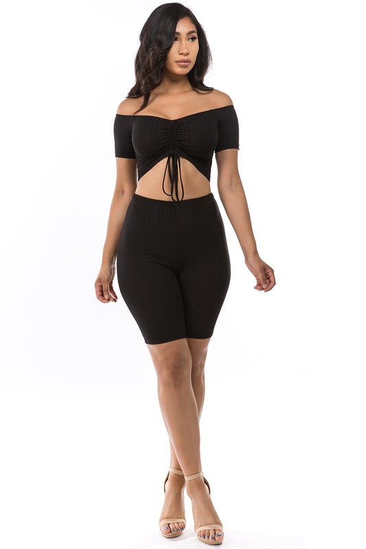 Off Shoulder Top & Biker Short Set By Claude