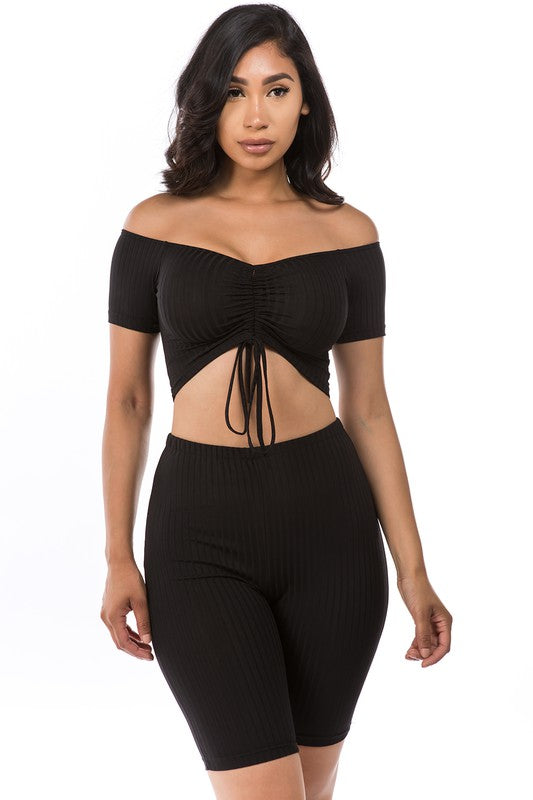 Off Shoulder Top & Biker Short Set By Claude