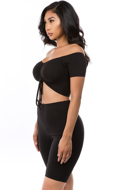 Off Shoulder Top & Biker Short Set By Claude