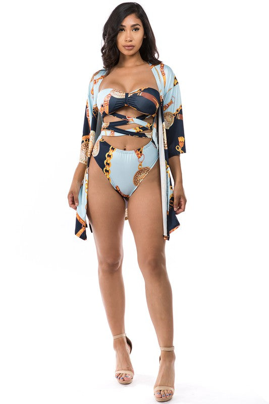 Multi-Print Swim Suit & Cover Up Set