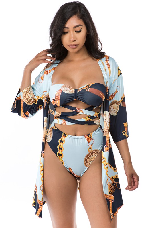 Multi-Print Swim Suit & Cover Up Set