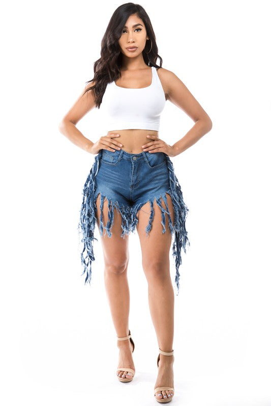 Distressed Fringe Denim Shorts