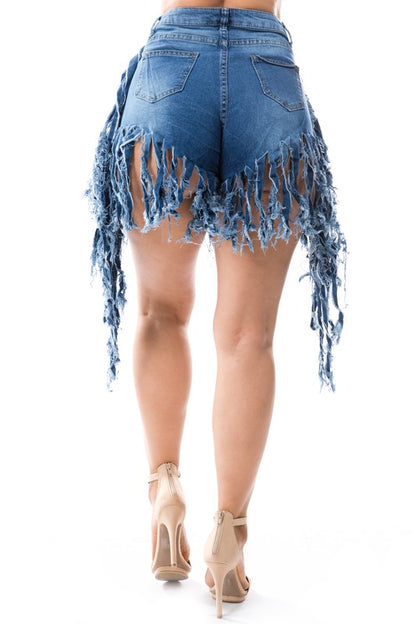 Distressed Fringe Denim Shorts