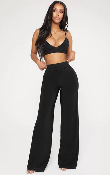 Solid Color High Waist Wide Leg Pants 5Besties