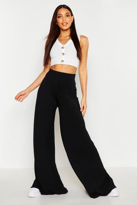 Solid Color High Waist Wide Leg Pants 5Besties