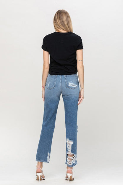 Super High Rise Tattered Ankle Straight Jeans