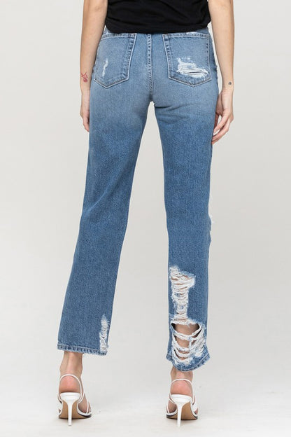 Super High Rise Tattered Ankle Straight Jeans