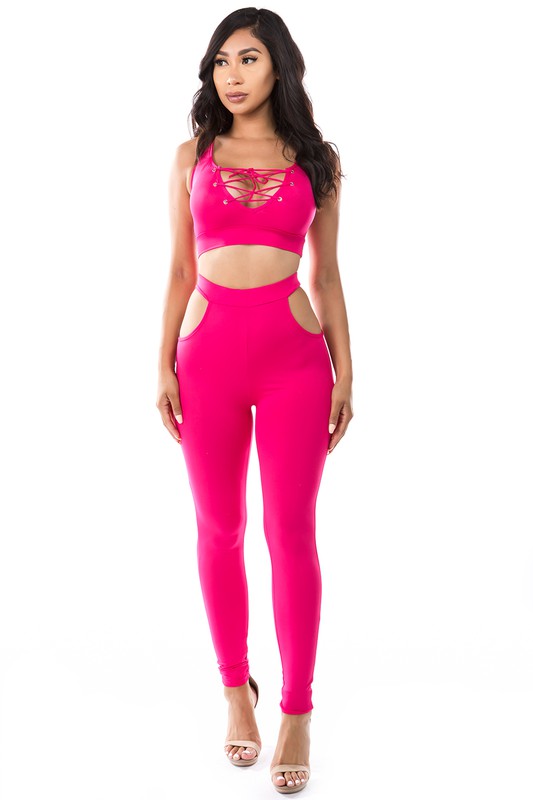 Cut out Crop Top & Pant Set By Claude