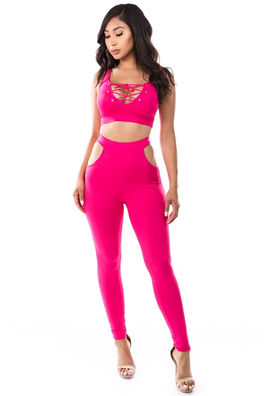 Cut out Crop Top & Pant Set By Claude