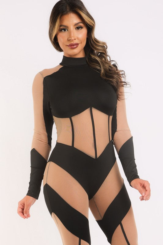 Mesh Contrast Jumpsuit