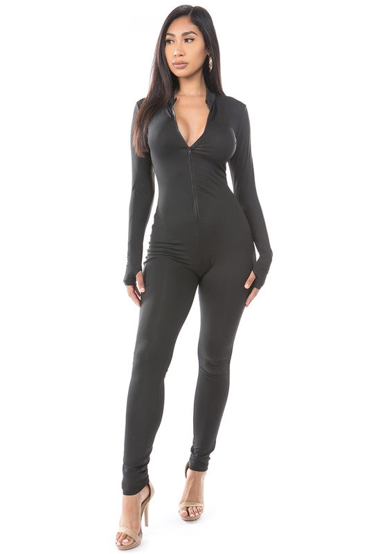 V-Neck Zip Up Jumpsuit