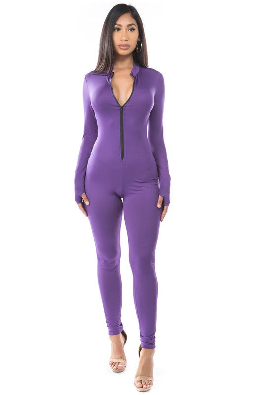 V-Neck Zip Up Jumpsuit