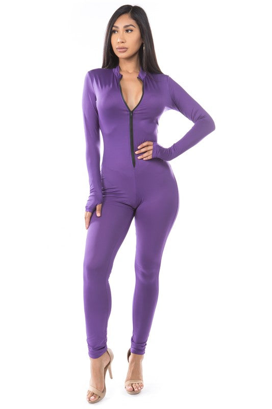 V-Neck Zip Up Jumpsuit