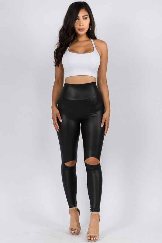 PU Leather Knee Cut Out Leggings 5Besties