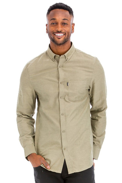 Men's Solid Long Sleeve Button Down