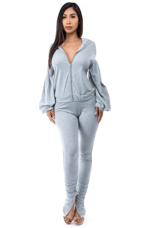 Open Back Hoodie & Stacked Pants Set