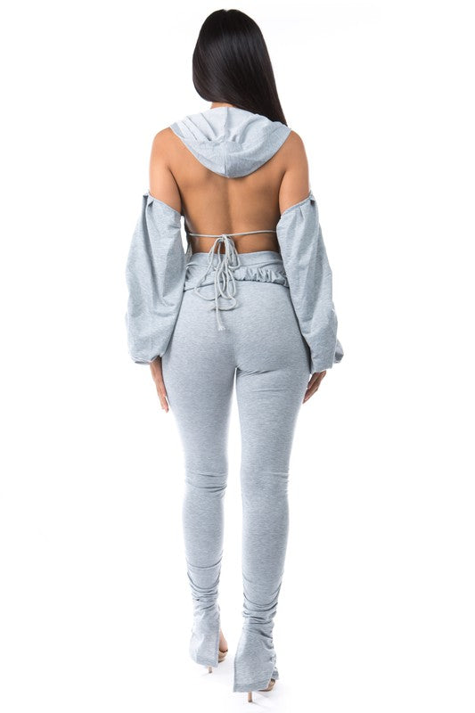 Open Back Hoodie & Stacked Pants Set