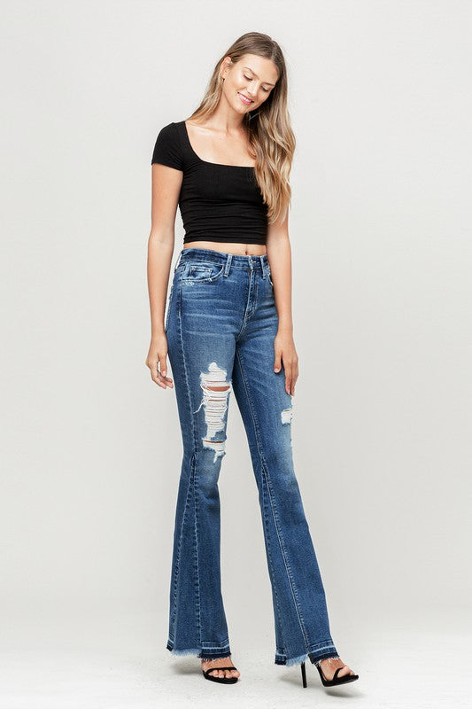 High-Rise Distressed Released Hem Flare Jeans