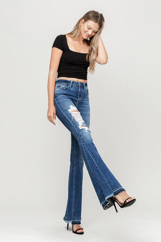 High-Rise Distressed Released Hem Flare Jeans