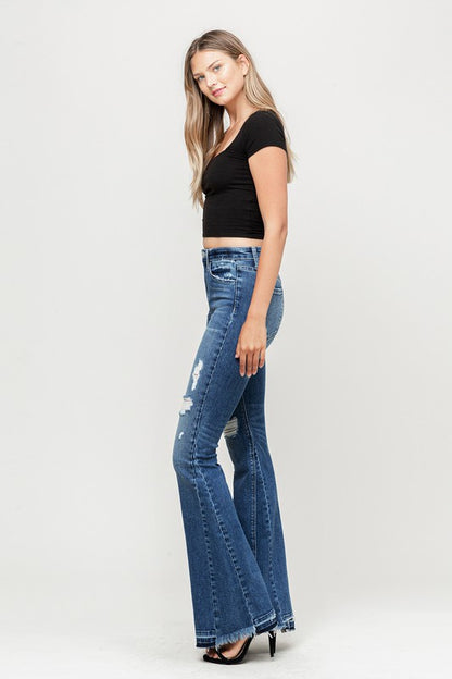 High-Rise Distressed Released Hem Flare Jeans